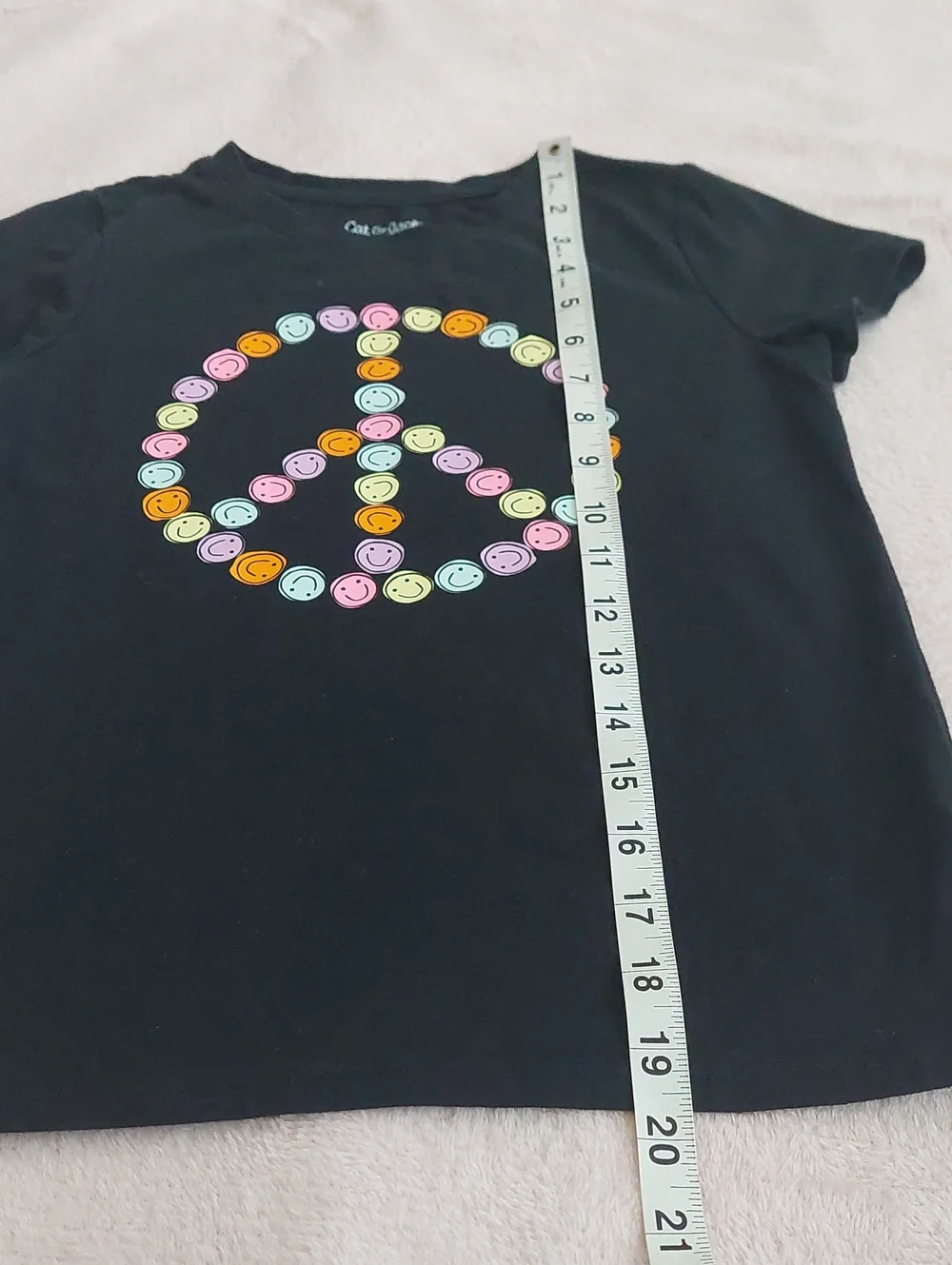 CAT & JACK Smiley-Face Peace Sign Black Short-Sleeve Tee-shirt NWOT